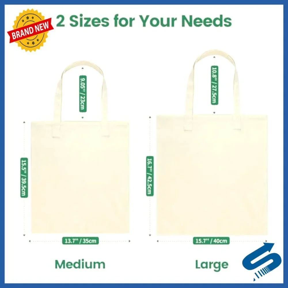 Lightweight Canvas Tote Bags Bulk Blank Reusable Grocery Shopping DIY